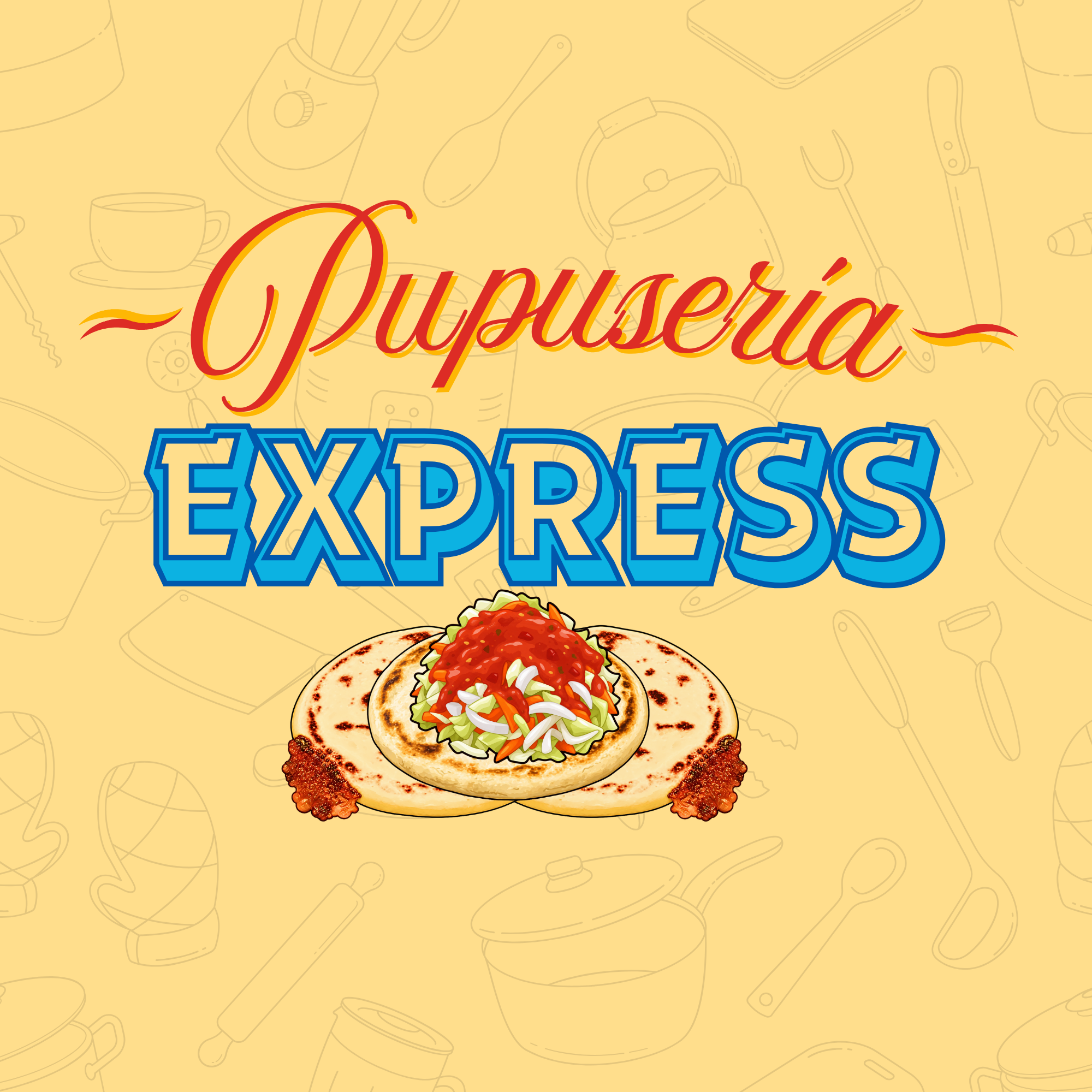 Logotipo oficial de Pupusería Express, con una ilustración de pupusas